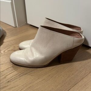 Rachel Comey White Leather Mules with Brown Wooden Heel 7.5